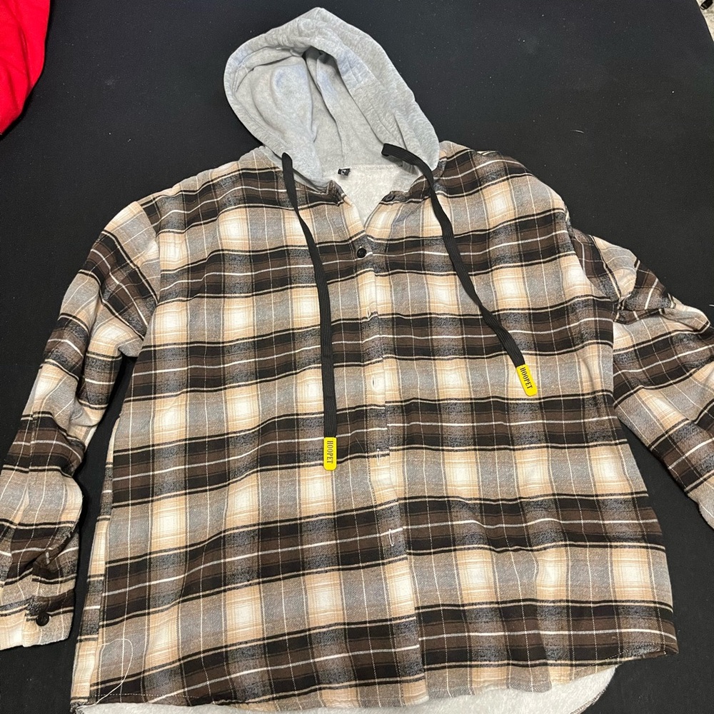 Zaful Plaid Shirt Jacket with Gray Hood